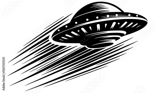 Silhouette of a UFO flying at high speed with motion trails