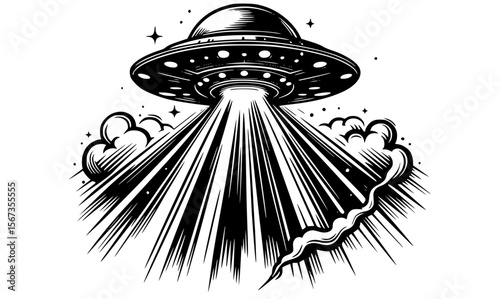 sketch of a UFO shooting laser beams