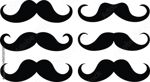Set of mustache silhouette vector, Silhouettes of moustache vector collection