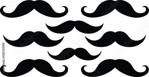 Set of mustache silhouette vector, Silhouettes of moustache vector collection