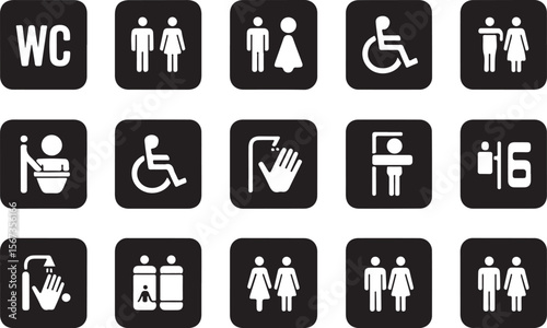 A vector icon set of diverse men and women figures, perfect for restroom, business, or family-related designs