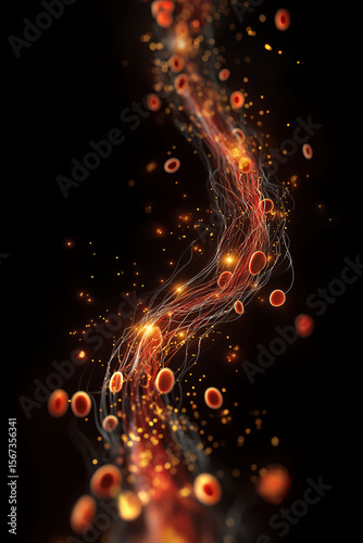 Leptin. Leptin hormone flowing through bloodstream in an energetic context.