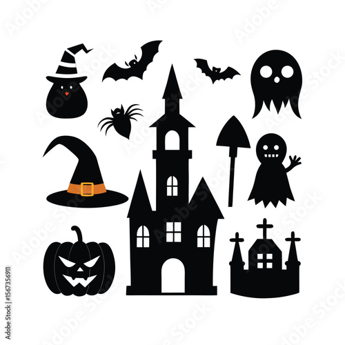 halloween silhouette design elements set for spooky creations