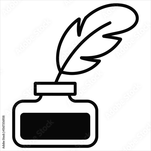 Elegant Quill Pen and Inkwell Illustration Vintage Writing Icon