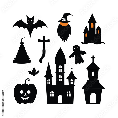 halloween silhouette design elements set for spooky creations