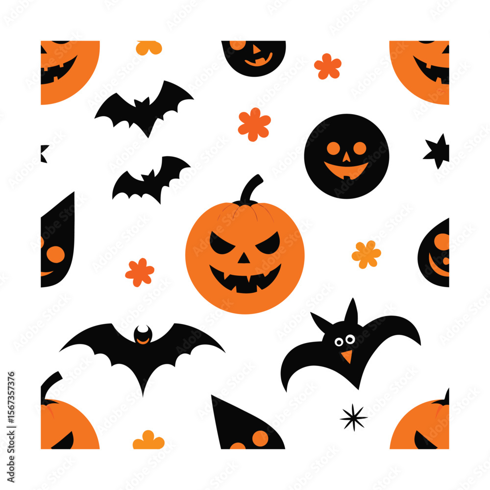 Fototapeta premium Seamless Halloween Pattern with Spooky Design Elements