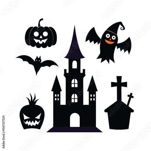 halloween silhouette design elements set for spooky creations