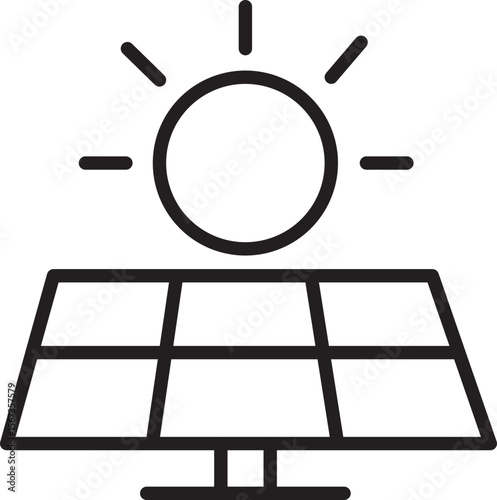 Solar panel sun renewable energy electricity eco friendly sustainable power technology clean environment. Solar panel icon with sun symbolizing renewable energy eco friendly power and sustainable