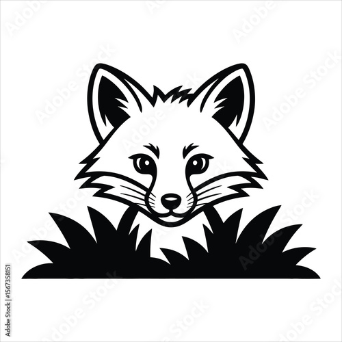 Vector Illustration of a Fox Peeking from the Grass