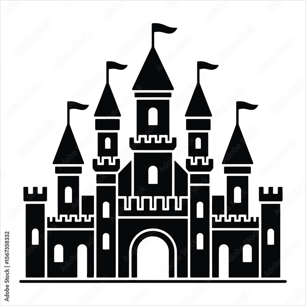 Fototapeta premium Majestic Black Castle Illustration Elegant Vector Design for Fairytale, Medieval, and Fantasy Projects