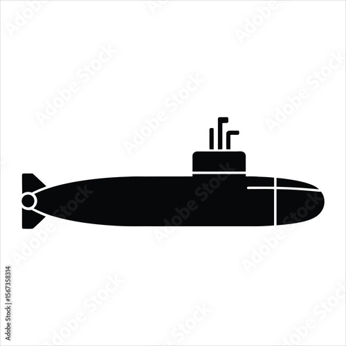 Submarine Vector Illustration Underwater Vessel, Naval Craft, Military Submarine, Deep Sea Exploration, Submersible Design