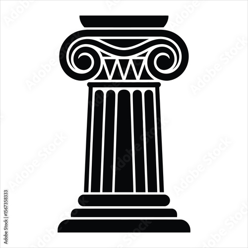 Ionic Column Architectural Illustration, Classic Design Element, Vector EPS File, Black and White, Greek Style
