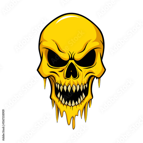 Melting Yellow Skull with Sharp Teeth | Horror Dripping Skull Illustration for Tattoo, Halloween, Punk, Gothic, or Graphic Art Design

