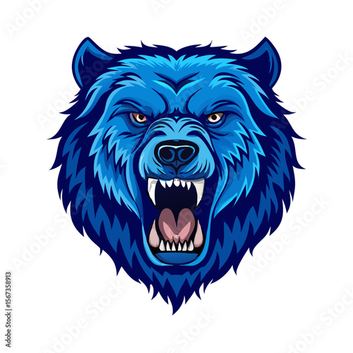Fierce Blue Bear Head Mascot Vector | Aggressive Animal Logo for Sports Teams, Tattoo, Gaming, and Wildlife Illustration Design


