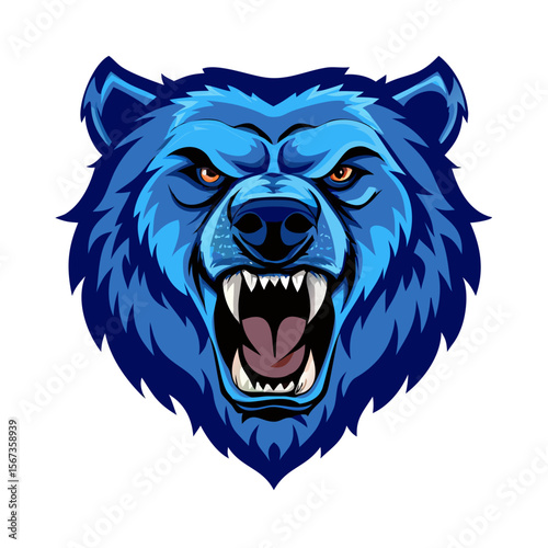 Fierce Blue Bear Head Mascot Vector | Aggressive Animal Logo for Sports Teams, Tattoo, Gaming, and Wildlife Illustration Design

