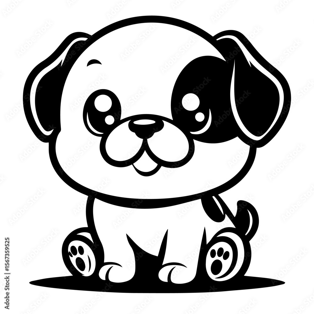 Obraz premium Black and white silhouette vector of a dog on white background