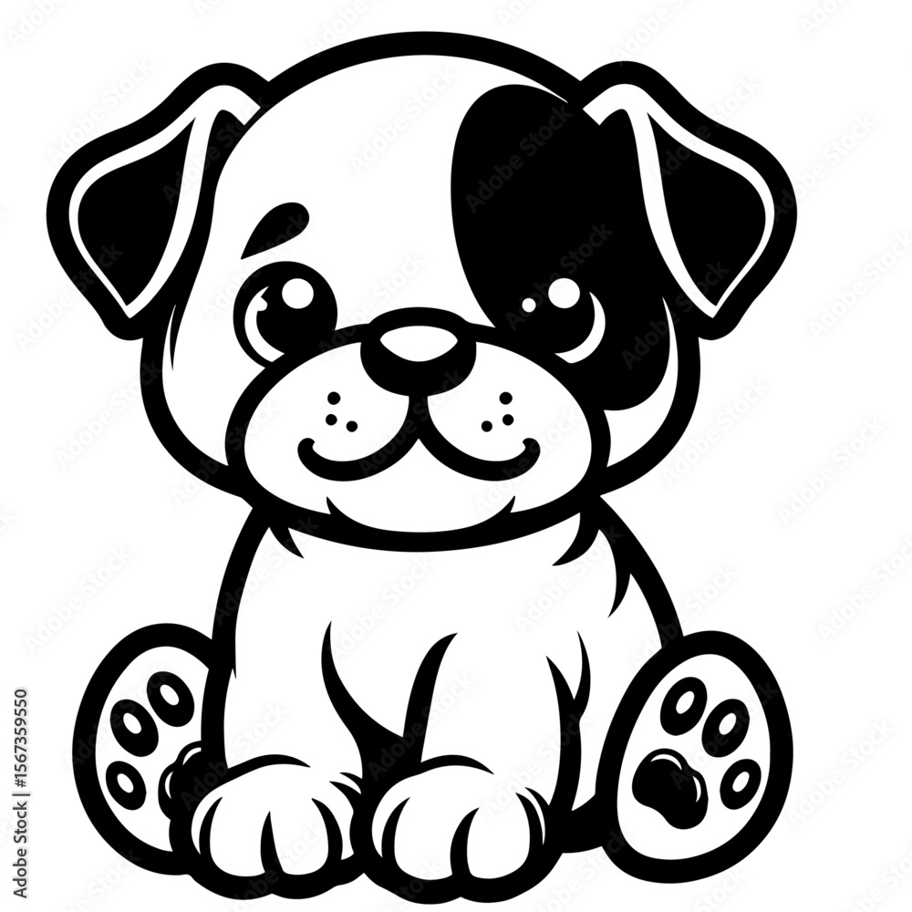 Fototapeta premium Black and white silhouette vector of a dog on white background
