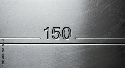 Engraved Metal Plate With Number One Hundred Fifty Close Up View