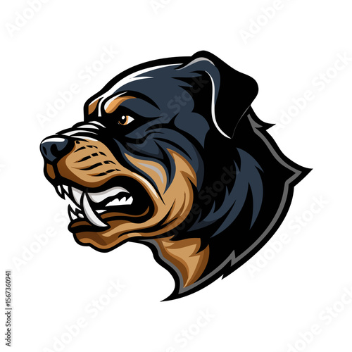 Rottweiler Dog Head Vector | Aggressive Guard Dog Illustration | Fierce Pet Mascot Clipart | Powerful Canine Logo Art for Security or Sports Design
