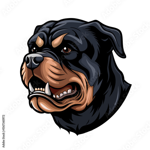 Rottweiler Dog Head Vector | Aggressive Guard Dog Illustration | Fierce Pet Mascot Clipart | Powerful Canine Logo Art for Security or Sports Design