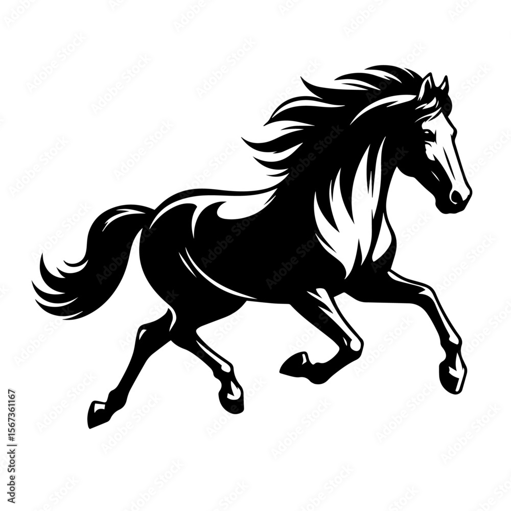 Obraz premium Black and white silhouette vector of a horse on white background