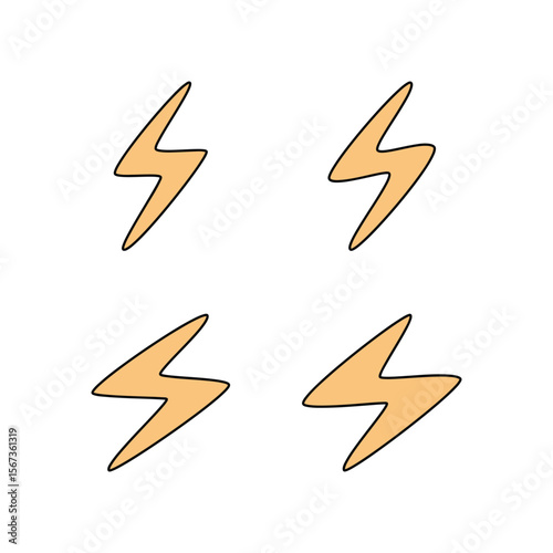 Set of lightning bolt electric icon shape isolated flat design.
