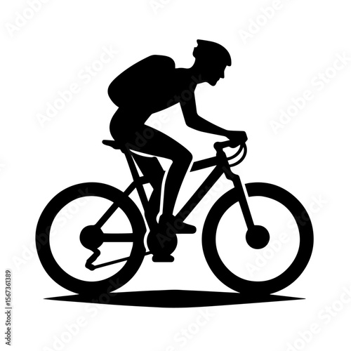 Black and white silhouette vector of a bycycling on white background