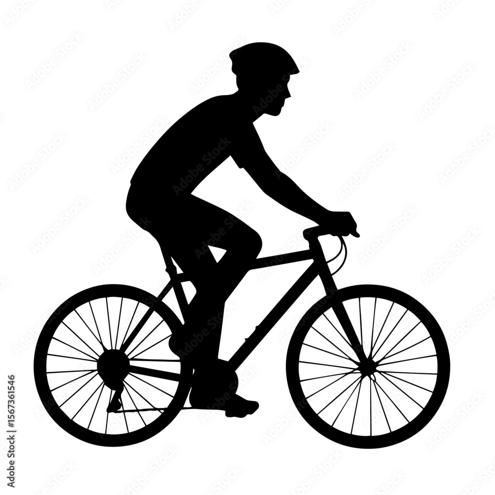 Obraz premium Black and white silhouette vector of a bycycling on white background
