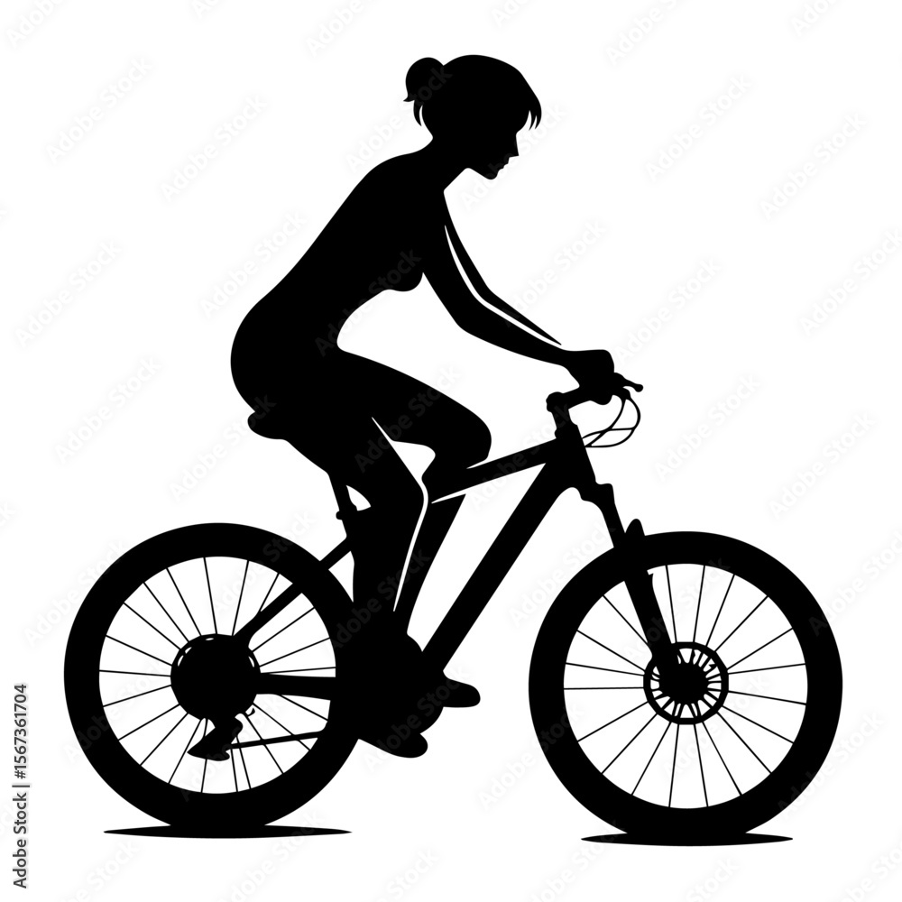 Fototapeta premium Black and white silhouette vector of a bycycling on white background