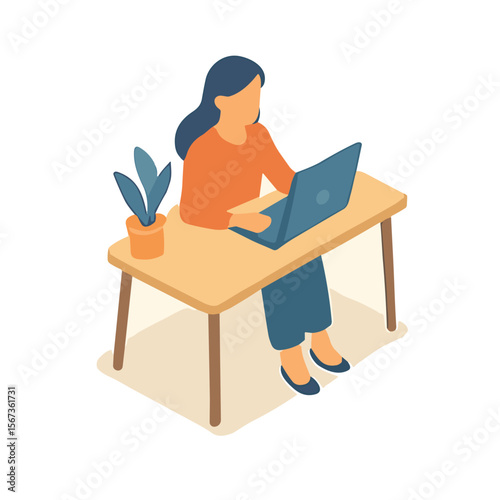 woman desktop working icon
