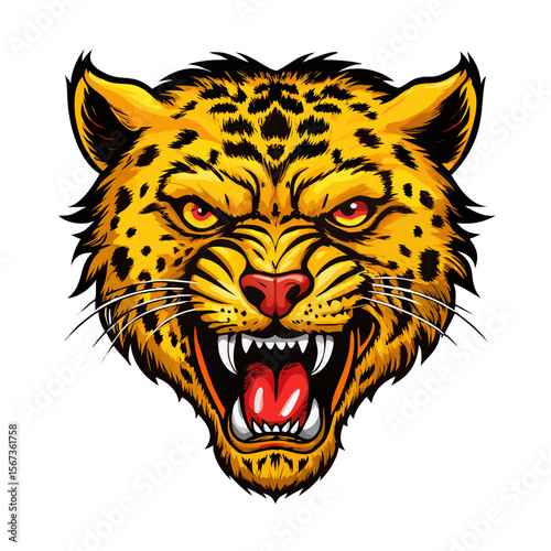 Roaring Leopard Head Vector | Fierce Jungle Cat Illustration | Angry Wild Predator Clipart | Spotted Beast Logo Art for Mascots and Branding
