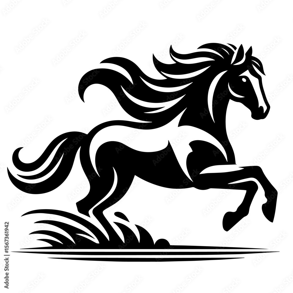 Obraz premium Black and white silhouette vector of a horse on white background