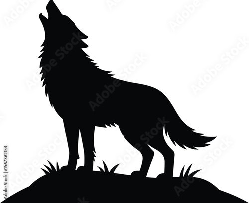 Howling Wolf Silhouette on Hill: Majestic Wildlife Icon.

