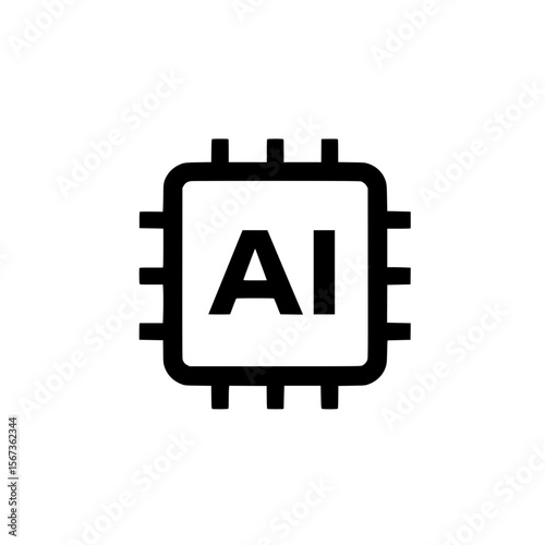 Flat AI chip icon in black and white with rounded rectangular microprocessor design
