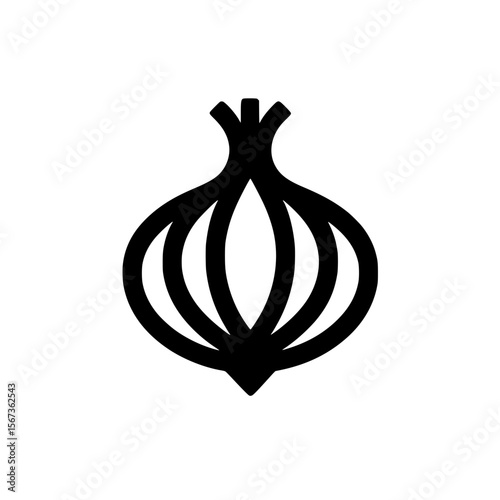 Simple icon of an onion with curved outer layers ideal for food, botanical, or cooking design themes.