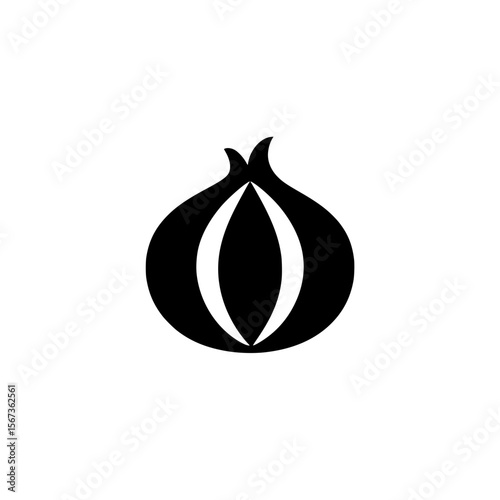 Detailed onion icon with stylized inner layers in bold black line art for food, botanical, or cooking visuals.