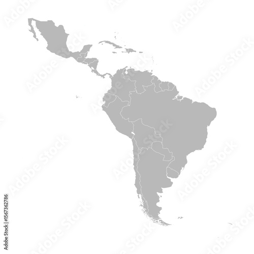 Map of Latin America showing country borders and first-level political divisions. Editable silhouette illustration ideal for infographics, presentations, and educational use.