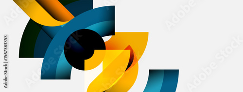 Abstract design features curved shapes, vibrant colors, dynamic composition. Modern aesthetic, clean lines, minimalist style.