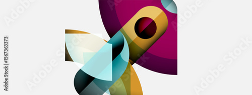 Abstract composition featuring overlapping colorful shapes. Curves, lines create dynamic visual interest. Modern design, vibrant hues dominate.