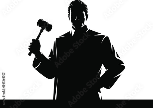 Black silhouette of a judge holding gavel on white background (2).eps