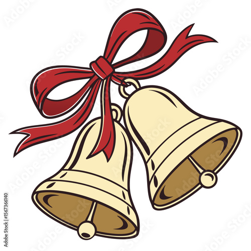 bell with red ribbon