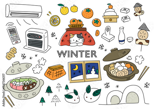 冬のものを集めた手描きイラストセット