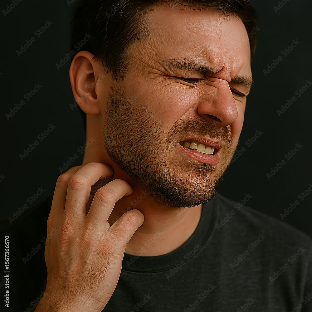 Obraz premium 피부가 가려워 긁고 있는 사람 이미지