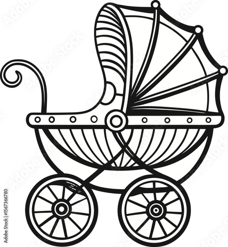 baby carriage on white background