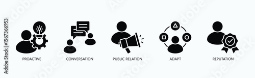  Art Of Connection Icon Set Isolated Vector With Icon Of Proactive, Conversation, Public Relation, Adapt, Reputation In Glyph Style
