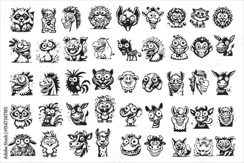 Funny Cartoon Animal Faces Collection