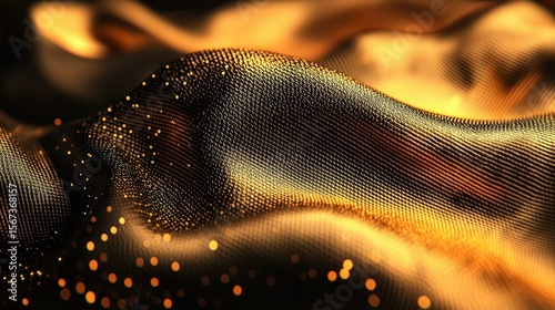 Abstract Draped cloth texture with golden bokeh highlights