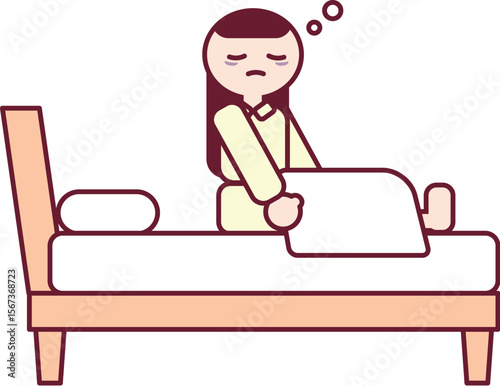寝不足のまま起床した疲れた女性のイラスト