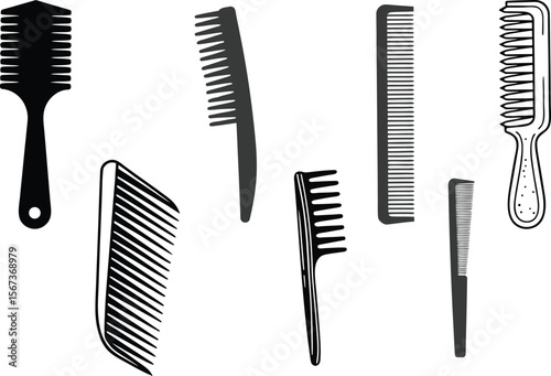 hair comb vector illustration, comb silhouette, black and white comb clipart design.