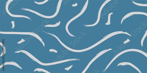 Abstract hand drawn blue background, seamless curved pattern with attractive shapes. Design for banner, poster, social media.